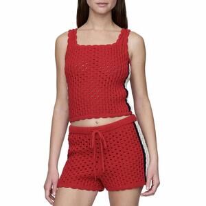Gap Tall 100% Cotton Crochet Cropped Tank Top Red Stripe NWT Medium Tall